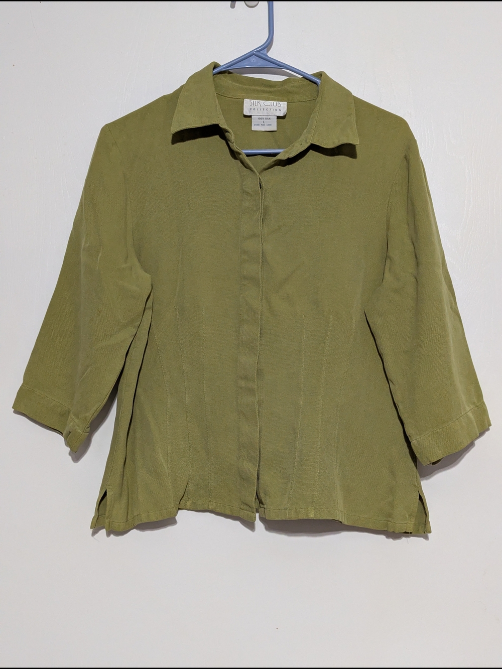 Silk Club Lightweight Olive Green Button-Up Blouse - Picture 5 of 7